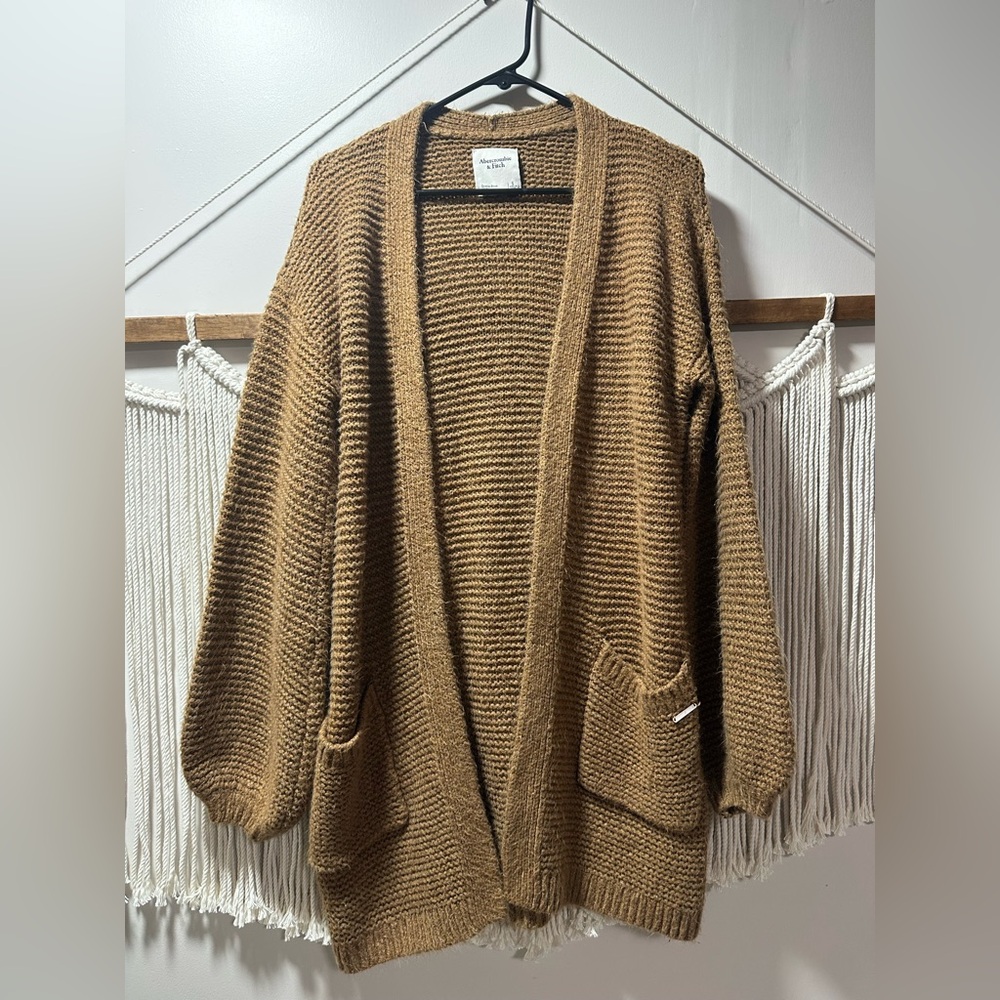 Abercrombie & Fitch Camel-Brown Open-Front Ribbed Cardigan